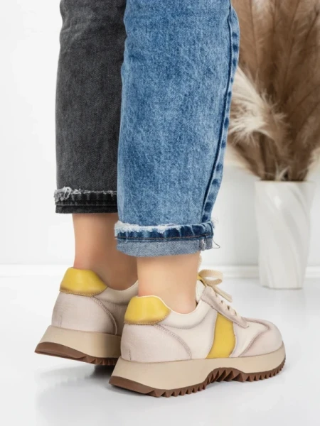 Pantofi Sport Dama din piele naturala KM3309 YELLOW | ADVANCER