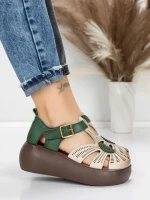 Sandale Dama din piele naturala 10682 CREAM-GREEN | ADVANCER