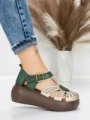 Sandale Dama din piele naturala 10682 CREAM-GREEN | ADVANCER