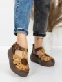 Sandale Dama din piele naturala 10682 YELLOW-BROWN | ADVANCER