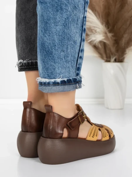 Sandale Dama din piele naturala 10682 YELLOW-BROWN | ADVANCER