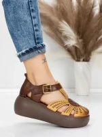 Sandale Dama din piele naturala 10682 YELLOW-BROWN | ADVANCER