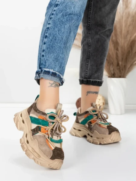Pantofi Sport Dama din piele naturala HY2986 CREAM-GREEN | FRANCO GERARDO