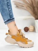 Pantofi Sport Dama din piele naturala 7110 YELLOW-CREAM | FRANCO GERARDO