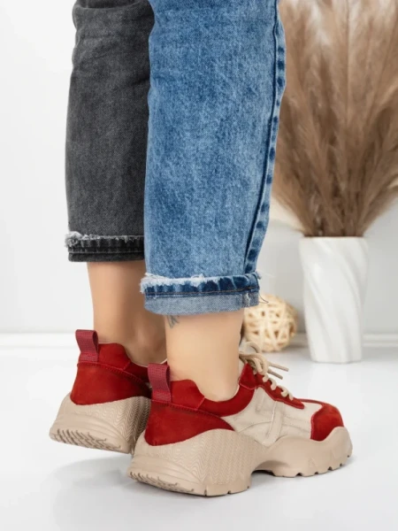 Pantofi Sport Dama din piele naturala 7109 RED-CREAM | FRANCO GERARDO