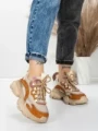 Pantofi Sport Dama din piele naturala Y5758-2 KHAKI-PINK | FRANCO GERARDO