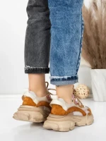 Pantofi Sport Dama din piele naturala Y5758-2 KHAKI-PINK | FRANCO GERARDO