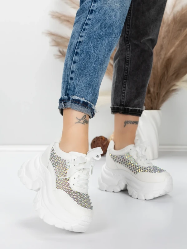 Pantofi Sport Dama cu Platforma 0897-36 WHITE | MEI