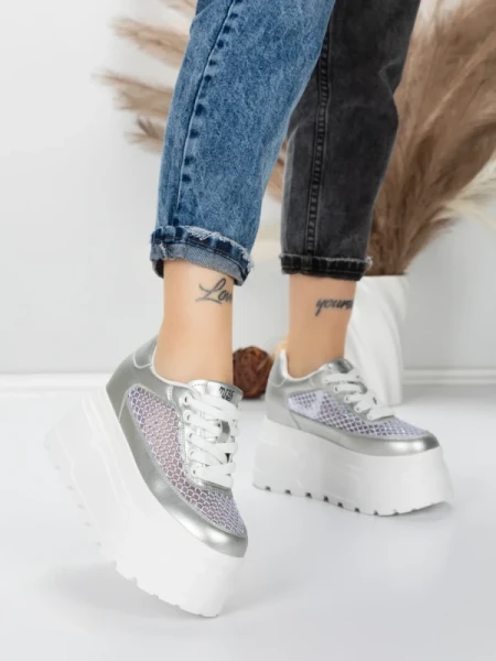 Pantofi Sport Dama cu Platforma 6208-35 SILVER | MEI