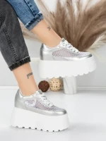 Pantofi Sport Dama cu Platforma 6208-35 SILVER | MEI
