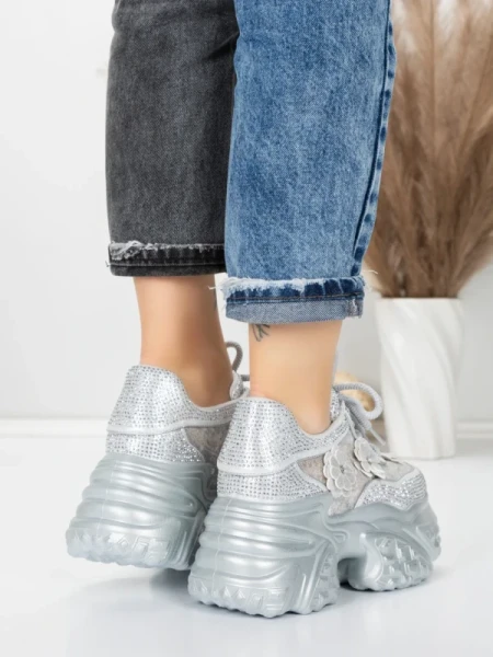 Pantofi Sport Dama cu Platforma 6166-87 SILVER | MEI