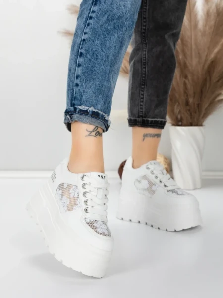 Pantofi Sport Dama cu Platforma 6208-29 WHITE | MEI