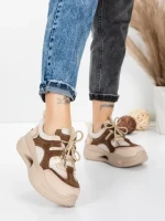 Pantofi Sport Dama din piele naturala 2577 CREAM-COFFEE | FRANCO GERARDO