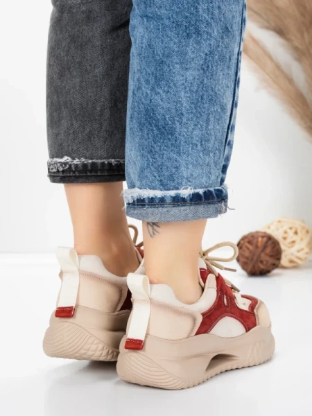 Pantofi Sport Dama din piele naturala 2577 CREAM-RED | FRANCO GERARDO