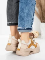 Pantofi Sport Dama din piele naturala 2577 CREAM-YELLOW | FRANCO GERARDO