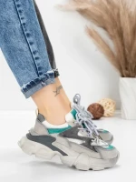 Pantofi Sport Dama din piele naturala HY5798 GREY-LIGHT GREEN | FRANCO GERARDO