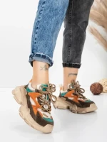 Pantofi Sport Dama din piele naturala HY5798 COFFEE-LIGHT GREEN | FRANCO GERARDO