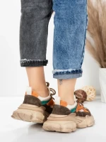 Pantofi Sport Dama din piele naturala HY5798 COFFEE-LIGHT GREEN | FRANCO GERARDO