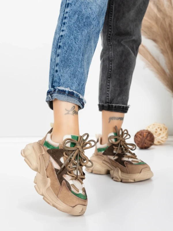 Pantofi Sport Dama din piele naturala HY5798 BROWN-GREEN | FRANCO GERARDO