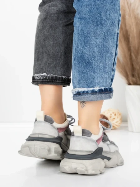 Pantofi Sport Dama din piele naturala HY5798 LIGHT GREY-PINK | FRANCO GERARDO