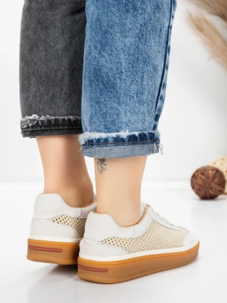 Pantofi Sport Dama din piele naturala 2501-1 CREAM | ADVANCER