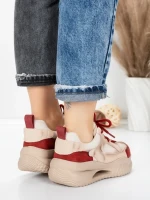 Pantofi Sport Dama din piele naturala 2576 CREAM-RED | ADVANCER