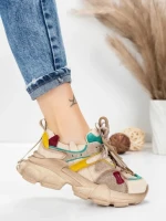 Pantofi Sport Dama din piele naturala HY5782 CREAM-LIGHT GREEN | FRANCO GERARDO