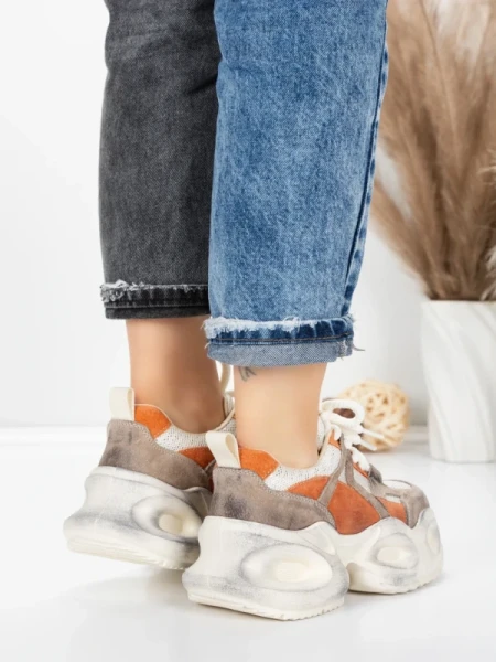 Pantofi Sport Dama din piele naturala HY8985 ORANGE-DARK GREY | FRANCO GERARDO