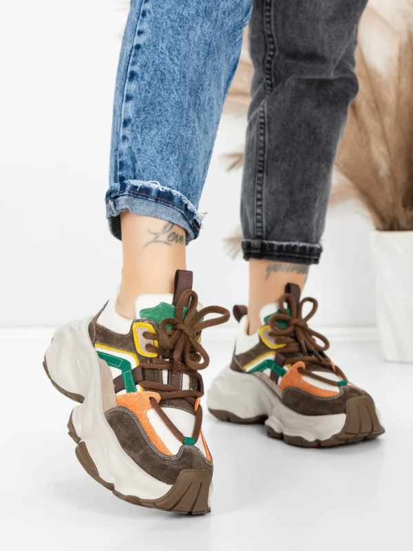 Pantofi Sport Dama din piele naturala HY1369 BROWN-ORANGE | FRANCO GERARDO