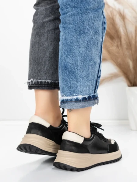 Pantofi Sport Dama din piele naturala 572305 BLACK-CREAM | FRANCO GERARDO