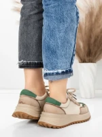 Pantofi Sport Dama din piele naturala 572305 CREAM-GREEN | FRANCO GERARDO