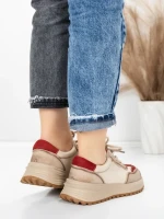 Pantofi Sport Dama din piele naturala 572305 CREAM-RED | FRANCO GERARDO