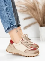 Pantofi Sport Dama din piele naturala 572305 CREAM-RED | FRANCO GERARDO