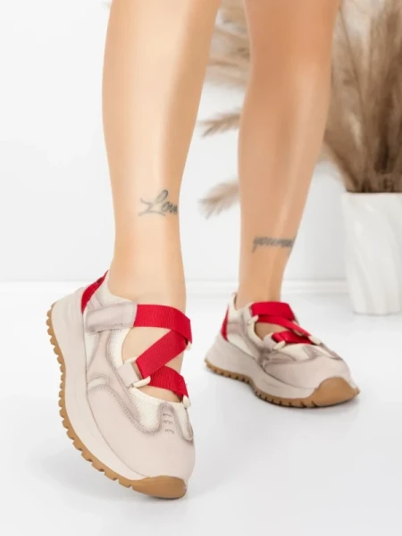 Pantofi Sport Dama din piele naturala KM3906 RED | ADVANCER
