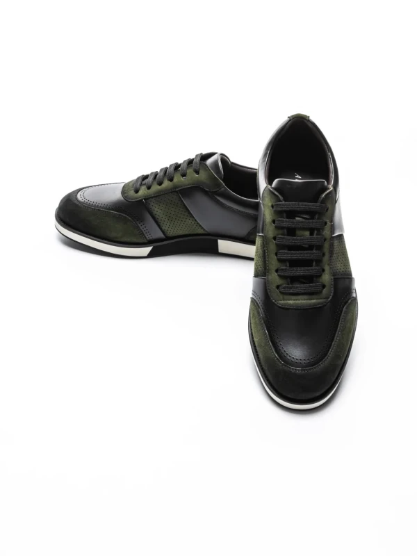 Pantofi Casual Barbati din piele naturala 528-77 GREEN-BLACK | ADVANCER
