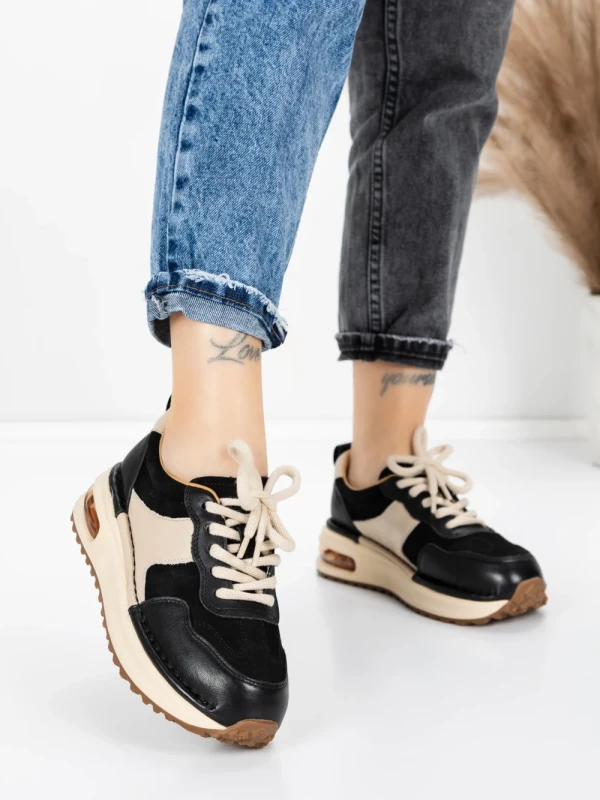 Pantofi Sport Dama din piele naturala 6055 BLACK | ADVANCER