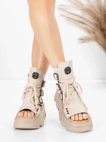 Sandale Dama din piele naturala 19633 CREAM | ADVANCER