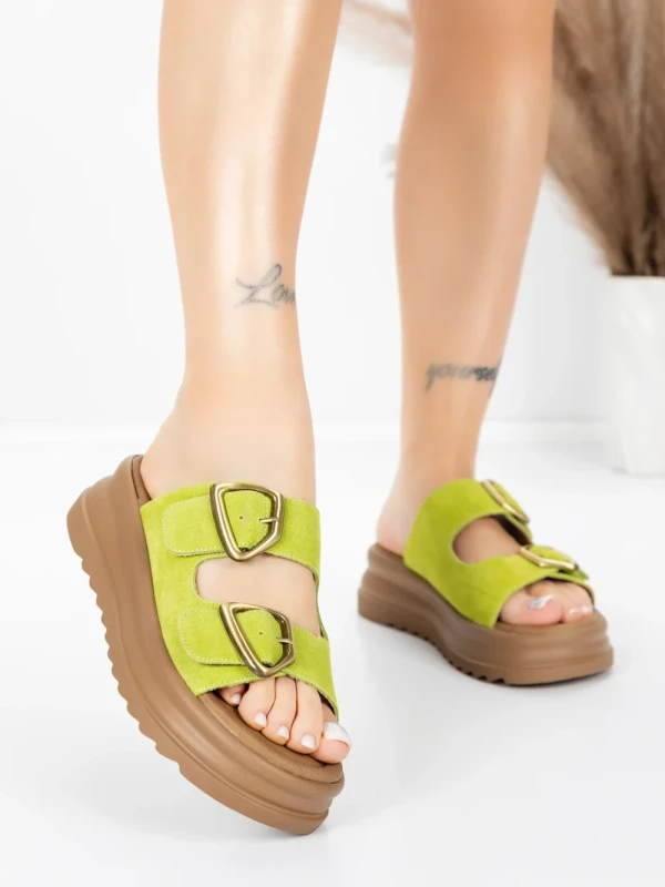 Papuci Dama din piele naturala P333-3 GREEN | ADVANCER