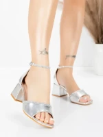 Sandale Dama cu Toc Gros 3GZ50 SILVER | MEI