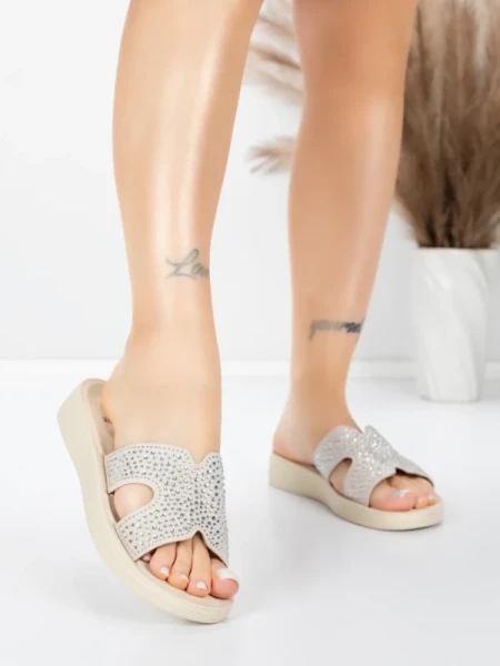 Papuci Dama cu Talpa Joasa 5XJ110 BEIGE | MEI