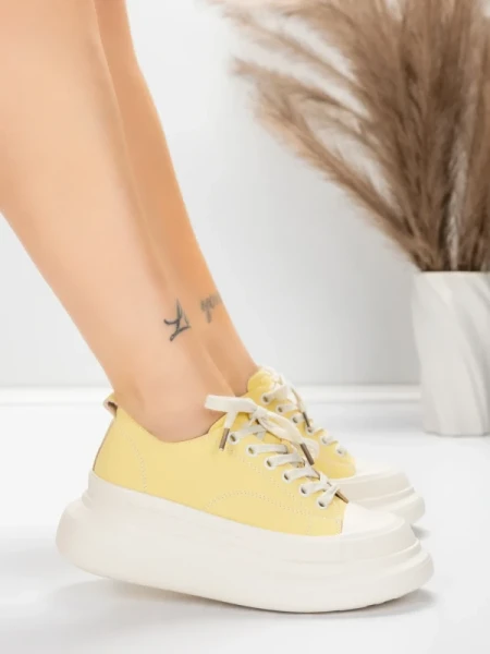 Ženski športni copati iz naravnega usnja 227802 Svetlo rumena | Advancer