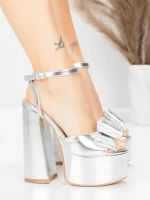 Ženski sandali z debelo peto in platformo 3KV52 Srebrna | Mei