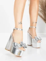 Ženski sandali z debelo peto in platformo 3KV52 Srebrna | Mei