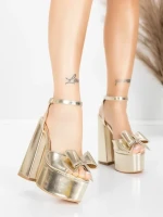 Ženski sandali z debelo peto in platformo 3KV52 Zlata | Mei