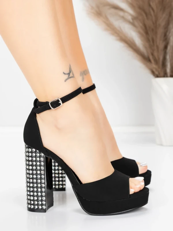 Ženski sandali z debelo peto in platformo 5KV71 Črna | Mei