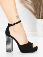Ženski sandali z debelo peto in platformo 5KV71 Črna | Mei