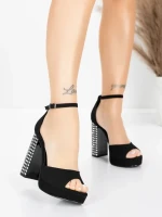 Ženski sandali z debelo peto in platformo 5KV71 Črna | Mei