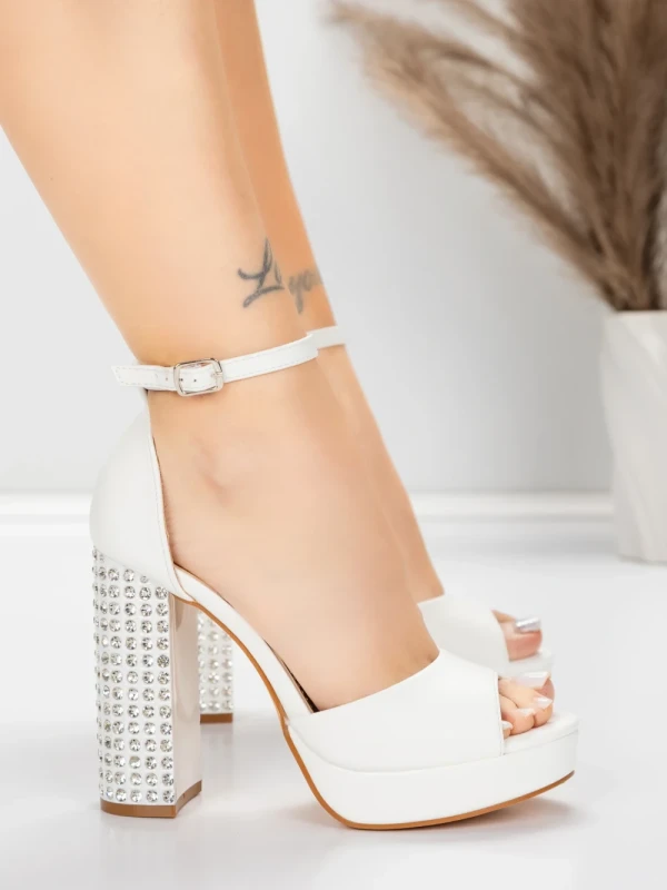 Ženski sandali z debelo peto in platformo 5KV71 Bela | Mei