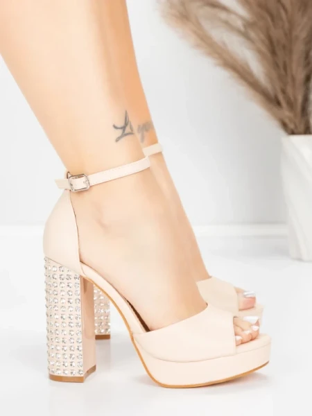 Ženski sandali z debelo peto in platformo 5KV71 Bež | Mei