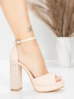 Ženski sandali z debelo peto in platformo 5KV71 Bež | Mei